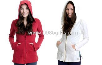 Lined Hood Bell Sleeves Front Pockets Side Slits Womens Fitness Wear For Ladies images