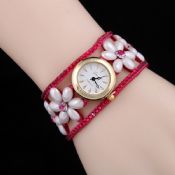 leather strap pearl quartz wrist watch images