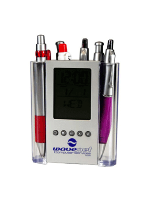 Klar/Silber Pen Cup-LCD-Uhr mit Digital Thermometer