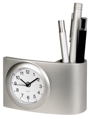 Pendulette de bureau en métal / stylo Caddy
