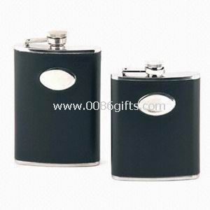 leather-wrapped and logo Hip Flask