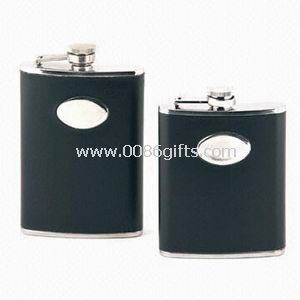 couro-envolvida e logotipo Hip Flask