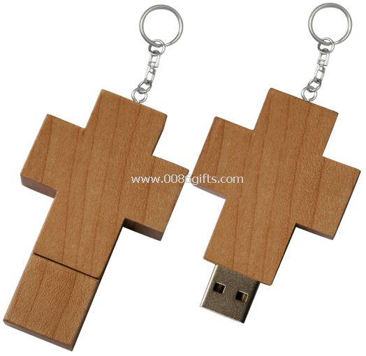 Croix clé USB en bois