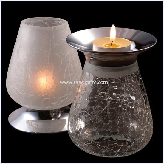 Zinc alloy and ice crackle glass Candle Holder
