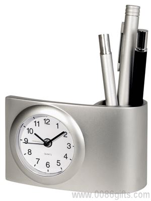 Metal Desk Clock/ Pen Caddy