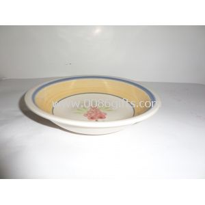 8.25-inch Stoneware Hand Painted Soup Bowl with Floral and Stripe