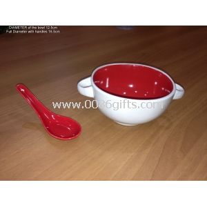 Ceramic bowl set with two handles and spoon,Meets FDA, LFGB,CA65,CPSIA,84/500/EEC Test