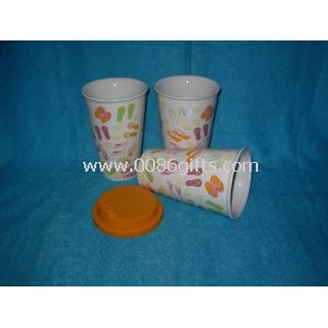 Double Wall Ceramic Coffee Mugs with Silicone Lid,Customized Logos and Designs are Welcome