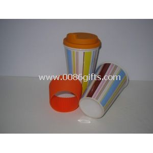 Porselen Kopi Mug dengan silikon tutup dan lengan, stiker penuh warna pencetakan logo