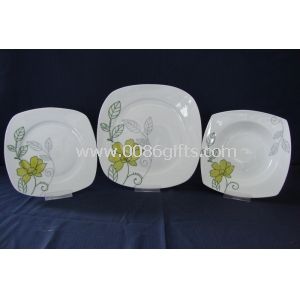 Ensembles de vaisselle en porcelaine forme 18pcs Square avec autocollant personnalisé logo, dessins et modèles