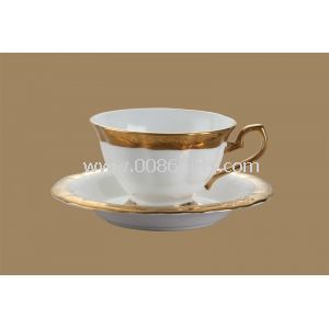 200ml Porcelain Coffee Cup and Saucer Set with Golden Edge