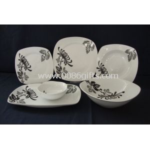 Chinese Ink Square-shaped Cut Decal Print Porcelain Dinnerware Set