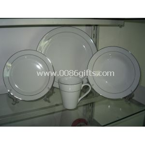 Economical Porcelain Dinnerware Set with Gold Rim and Lines, for Daily Households