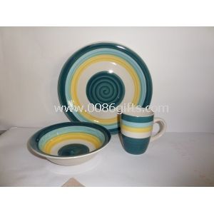 Hand-painted Stoneware 12pcs Pottery Dinnerware Service Sets,Microwave and Dishwasher Safe