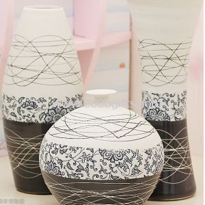 Vas keramik tiga potong perabotan artikel garis berantakan buatan tangan dekorasi