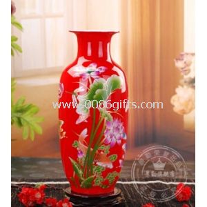 Chinese red vase fish shape with lotus