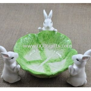 Verde e branco criativo prato de bandeja de frutas coelho
