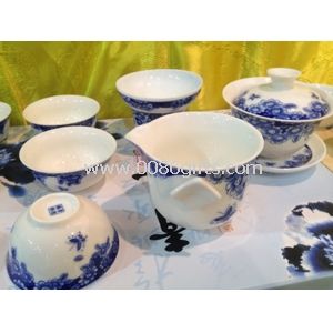 Jogos de chá de porcelana de Jingdezhen azul branco & para a promoção