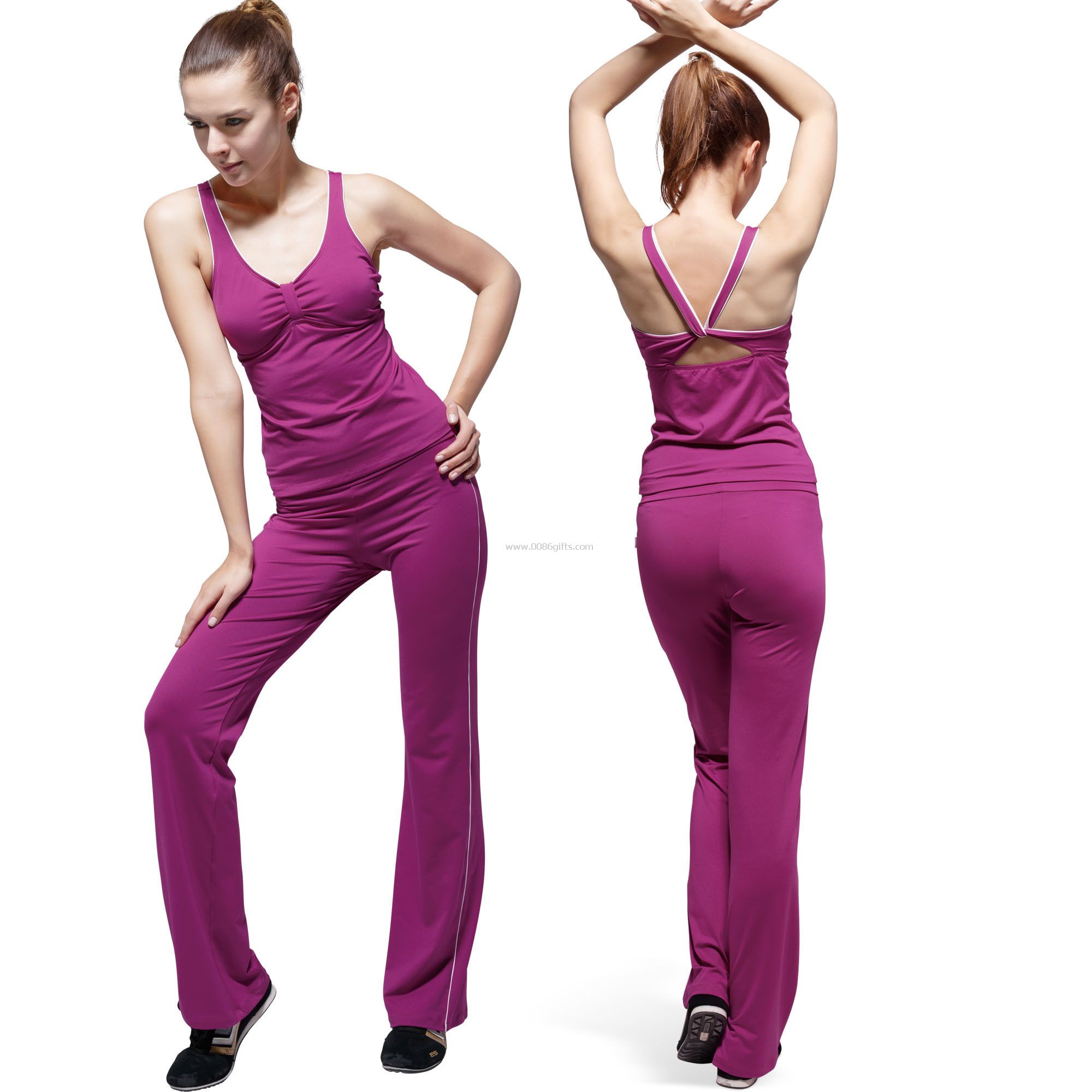 Spandex / Cotton Womens Fitness Wear Tight Breathable With Deep V-Neck Design