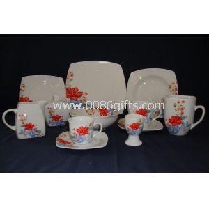 Square-shaped Full-color Decal Printed Porcelain Dinnerware Set