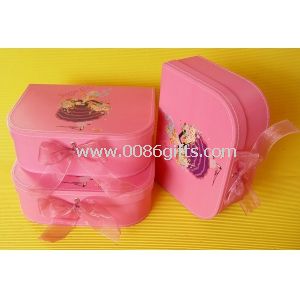 Рожевий картонні багажу / чемодан ящик з металу закриття і ручкою для дитячі іграшки