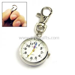 Portable Silver Tone Mini Key Ring Quartz Round Watch