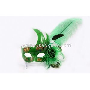 Christmas Venetian Green Face Feather Masquerade Masks