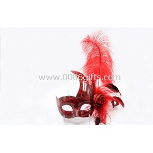 Girls Feather Masquerade Ball Mask With Red Decal Cloth Flower