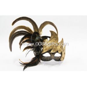 Altın Colombina tüy maskeli balo maskesi