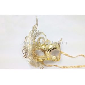 Máscara Veneciana de plumas de Metal oro Masquerade