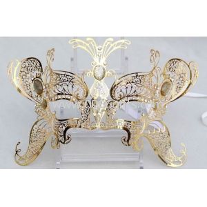 Oro máscaras venecianas de Metal con cristal de Swarovski único para el carnaval