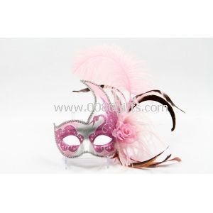 Maschere di pizzo piuma rosa Masquerade Ball per Mardi Gras Party