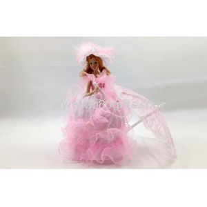 Lâmpada de boneca de porcelana de meninas com guarda-chuva rosa