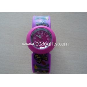 1 ATM Purple Butterfly Band Round Case Silicone Slap Bracelet Watch