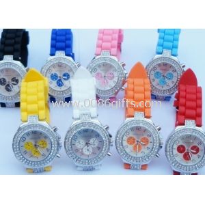 Mode warna-warni Rhinestone silikon Jelly Watch