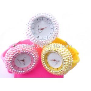 Moda strass relógio cravejado de strass silicone jelly relógio