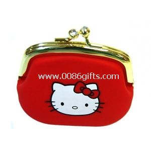 Hello kitty merah bingkai logam koin dompet silikon