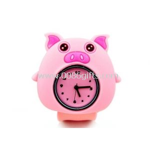 Śliczny różowy świnia krzemu Slap bransoletka zegarki na rękę