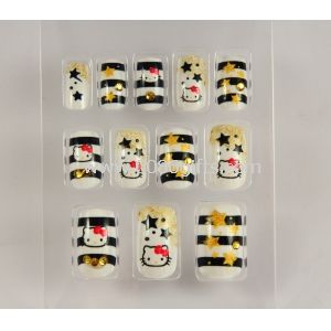 ABS adultes doigts Fake de beaux ongles avec motif rouge Hello Kitty