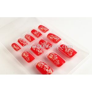 Pre-Glured rojo brillo falso uñas para dedos