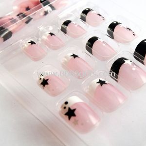 French Manicure Glitter Fake Nails