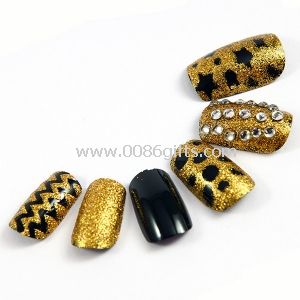 Oro della macchiolina dita Glitter unghie false sano per le donne