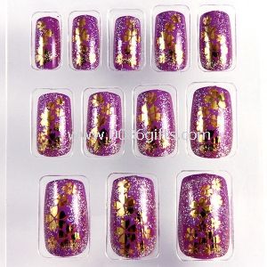 Healthy Pre Glued Acrylic Fake Nails with glitter printing