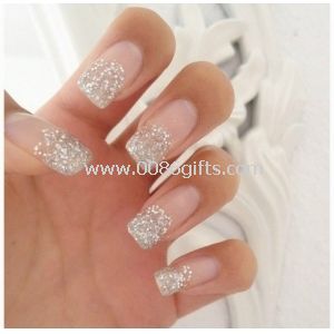 Pink Glitter Romatic French Manicure Fake Nails Artistic Charming For Fingers