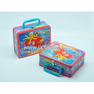 Tin Box with Plastic Handle and Lock for School Kid