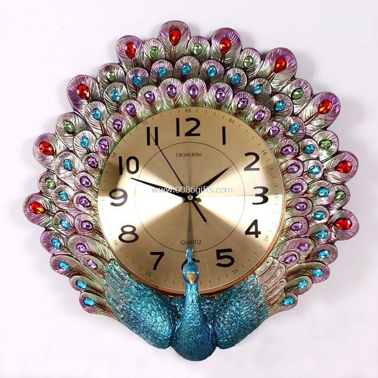 Art peacock klokke hjem dekorasjon
