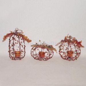 Pumpkin Candle Holder Made of Stained GLS and Metal