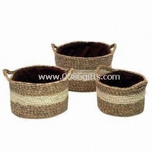 OEM 100% eco-friendly natural water hyacinth rush handmade storage basket