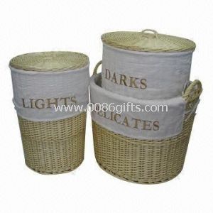Willow Laundry Baskets with Lining, 3 Sets