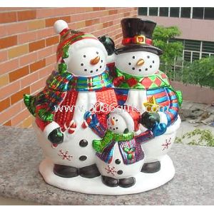 Pintado à mão + boneco de neve acabado em relevo cerâmica potes de biscoito para presentes